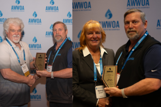 Allan Kendrick (Left) and Nancy McAteer (Right), Steve Blonsky Honorary Life Membership Award Recipients, Presented by AWWOA Chair, Mike Bureaud