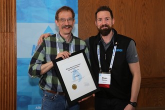 Jim Hepler, 2018 Ron Bayne Award from AWWOA Chair Ryan Ropcean