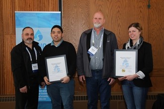 L to R: Darren Demchuk (NAIT), Jermine Paglicauan 2017 NAIT North Winner, Gerry Gusdal (NAIT), Carolyn Jewson 2017 NAIT South Winner