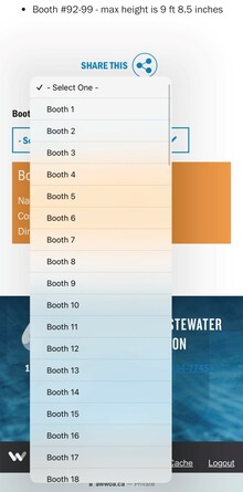 Example of booking booth space on mobile device